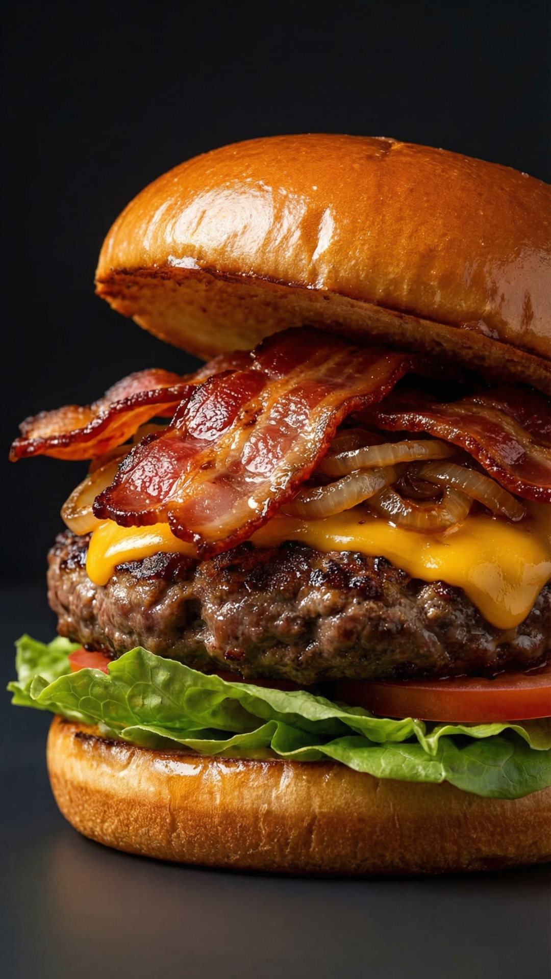BURGRILL'D burger with beef patty, melted cheese, bacon and fresh toppings